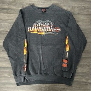 Harley-Davidson Detroit Graphic Crewneck Sweatshirt with Spellout and Flame